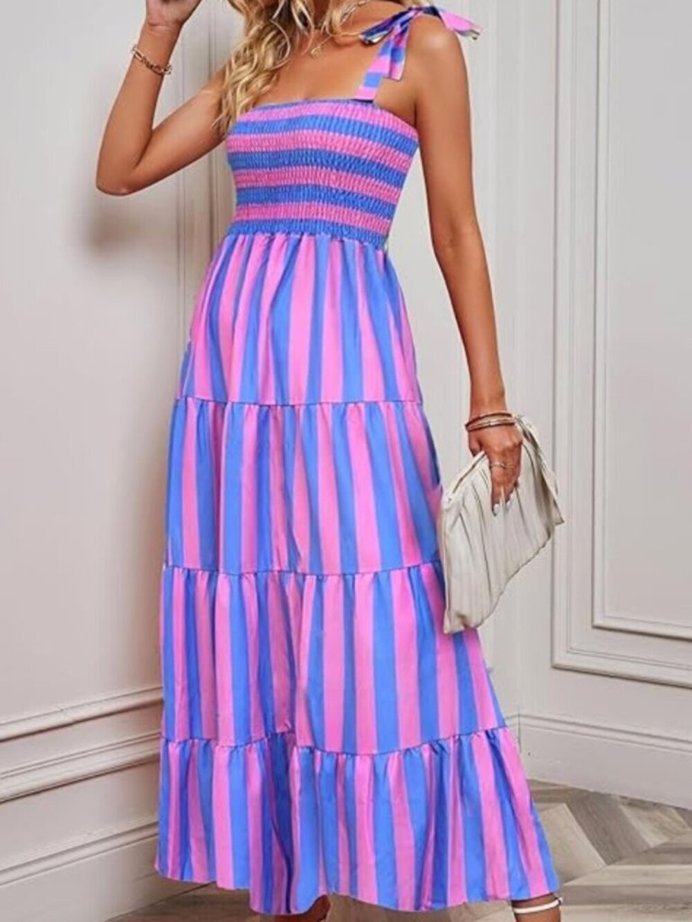 Ice Cream Striped Square Neck Tiered Maxi Dress - Picture 3 of 5